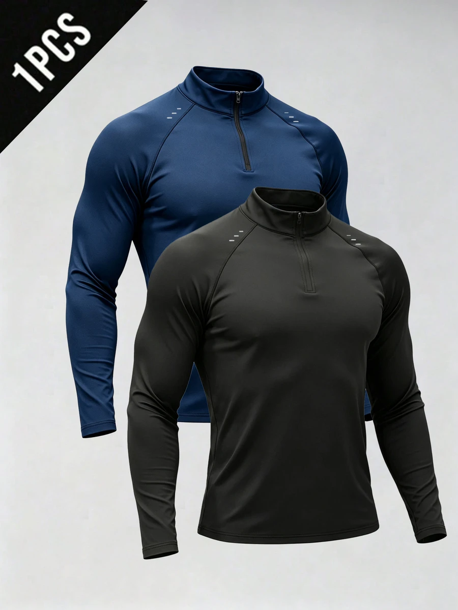 Gym Rark Men's High Neck Long Sleeve Solid Color Sports Jacket - Black - View 1