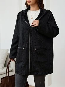 Reflora Plus Size Women's Solid Color Casual Versatile Long Sleeve Jacket - Black - View 4