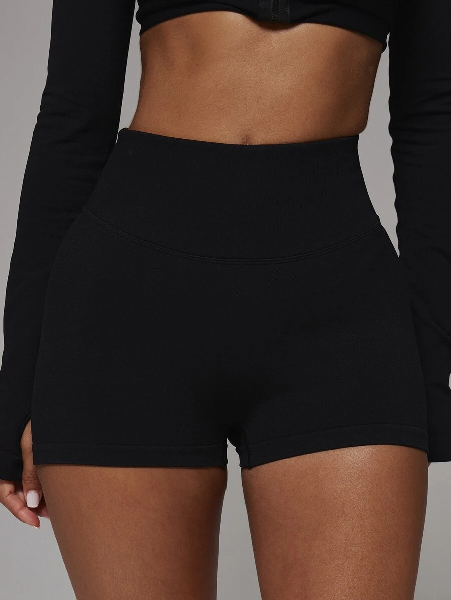 Musera Sport High Rise Ribbed Logo Back Seamless Scrunch Bum Mini Active Coord Shorts Only Sport Essentials Basics Autumn Fall Winter - Black - View 1