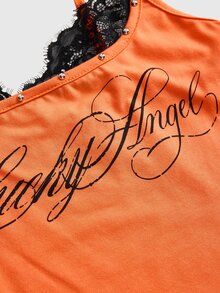 ROMWE Women's Vintage Y2K 2 In 1 Lace Patchwork Camisole Tank Top - Orange - View 4