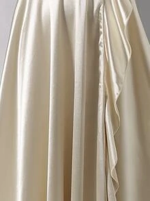 SHEIN 少女秋季風格聖誕返校舞會禮服 優雅掛脖亮片拼接絲綢緞面長洋裝 香檳金秋季洋裝 - 香檳色 - 查看 5
