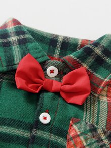 SHEIN 4-7 Years Old Boys Christmas Suspenders Set Plaid & Striped Pattern, Suitable For Birthday Party - Red - View 5