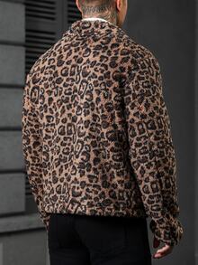 Manfinity CasualCool جاكيت رجالي قصير بطبعة نمر مزدوجة الجانب من الصوف، جاكيت كلاسيكي بطبعة نمر ناضج متعدد الاستخدامات - متعدد الألوان - مشاهدة 2