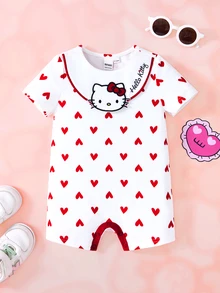 HELLO KITTY AND FRIENDS | SHEIN رومبير موضة للبنات الصغيرات بتطريز وتطبيق كرتوني - ابيض واحمر - مشاهدة 1