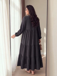 Al Najma Women's Elegant Minimalist Round Neck French Chic High-End Long Sleeve Plus Size Arabian Dress - Multicolor - View 3