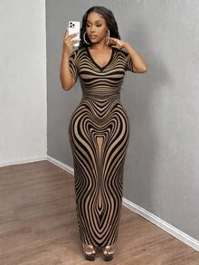 INAWLY Women's Summer Sexy Fitted Printed Short Sleeve Dress - Multicolor - View 4