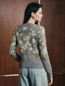 Anewsta Women's Autumn Knit Jacquard Cardigan, Comfortable Knit Outerwear - Grey - View 3