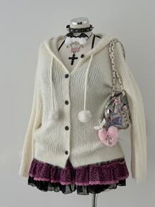 Sunspun Plus Size Women Solid Color Casual Versatile Daily Wear Hooded Cardigan - Brown - View 3