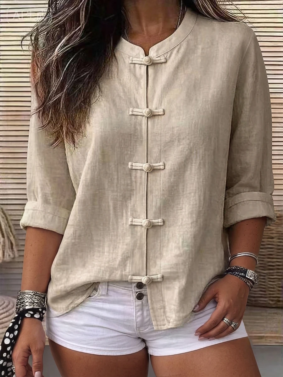 Linhara CURVE Plus Size Woven Casual Autumn Shirt - Apricot - View 1