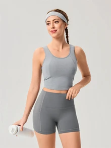 OutZeal Women Sports Bra Daily Casual Soft Stretch Bra-In Back Cut-Out Design Active Tops - Dark Grey - View 6