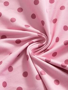 Sweetness Autumn/Winter Sweet Girl Pink Polka Dot Boat Neck Collar Women's Top - Pink - View 4
