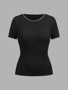 SHEIN EZwear 3件組女款圓領短袖T恤 - 黑色 - 查看 4