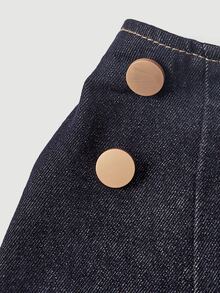 Sweetra Women's Casual Denim Long Skirt With Button Waist Design, Non-Elastic - Blue - View 3