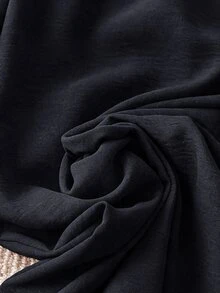SHEIN Plus Size Black Washed Denim Wide Leg Long Pants, 1/2 Elastic Waist, Front Center Opening, Side Seam Pockets, Regular Back, Drapey Casual Versatile Floor-Length Pants - Black - View 4