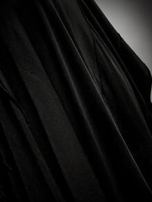 SHEIN ICON معطف طويل قوطي من المخمل مع ياقة فرو وتصميم رقعات بياقة على شكل حرف V، مقاس كبير، ستايل Y2K عتيق، جاكيت ساحرة هالوين - الأسود - مشاهدة 10