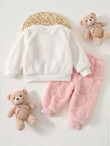 SHEIN Set Baju Sweatshirt dan Celana Panjang Pinggang Elastis Kasual Lucu untuk Bayi Perempuan dengan Motif Kartun yang Lembut dan Menggemaskan - Putih - View 2