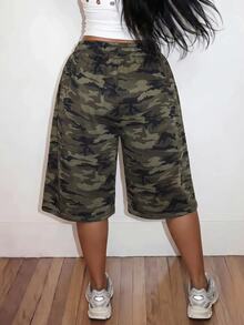 Slaydiva Street Casual Elastic Waist Sports Daily Plus Size Camouflage Bermuda Shorts Plus Size Pants - Army Green - View 9
