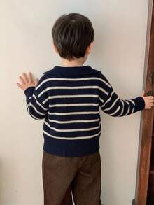 Hapijoa 幼兒男孩秋冬拼色二合一長袖針織衫 - 藏蓝色 - 查看 6