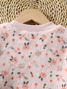 Young Girls Floral Hoodie & Sweatshirt Co-Ords, Autumn, Fall Tops Round Neck Long Sleeve Fuzzy Top Paired With Solid Color Pants - Pink - View 5