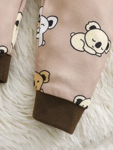 SHEIN 嬰兒男童女童貼身款秋冬可愛動物圖案羅紋圓領長袖上衣+睡褲，柔軟舒適貼身居家睡衣套裝 2 件組，聖誕節、新年、睡衣 - 棕色 - 查看 5