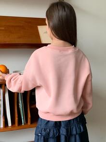 Dazy Kids Tween Girl) Loose Round Neck Bow Pullover Sweatshirt, Long Sleeve Basic Layering Top, Autumn/Winter - Pink - View 7