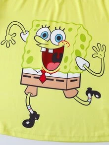 SpongeBob SquarePants | SHEIN Set Piyama Wanita Motif Kartun Atasan Lengan Pendek dan Celana Panjang - Kuning - View 4