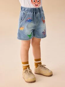 Blippi X SHEIN Young Boy Printed Casual Denim Shorts - Blue - View 6