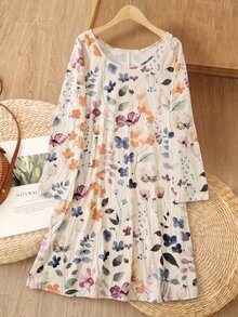 Rusticease Women's Plus Size Scoop Neck Long Sleeve Printed Dress Fall - Multicolor - View 9