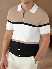 Core Aspect Men's Striped Contrast Color Button Casual Comfortable Knit Sweater - Multicolor - View 5