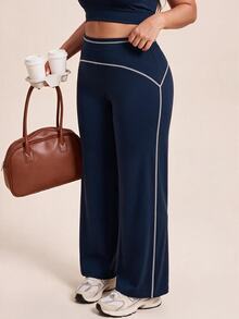Dewbera Dewbera Women's Plus Size High Waist Wide Leg Loose Fit Sports Pants - Multicolor - View 3