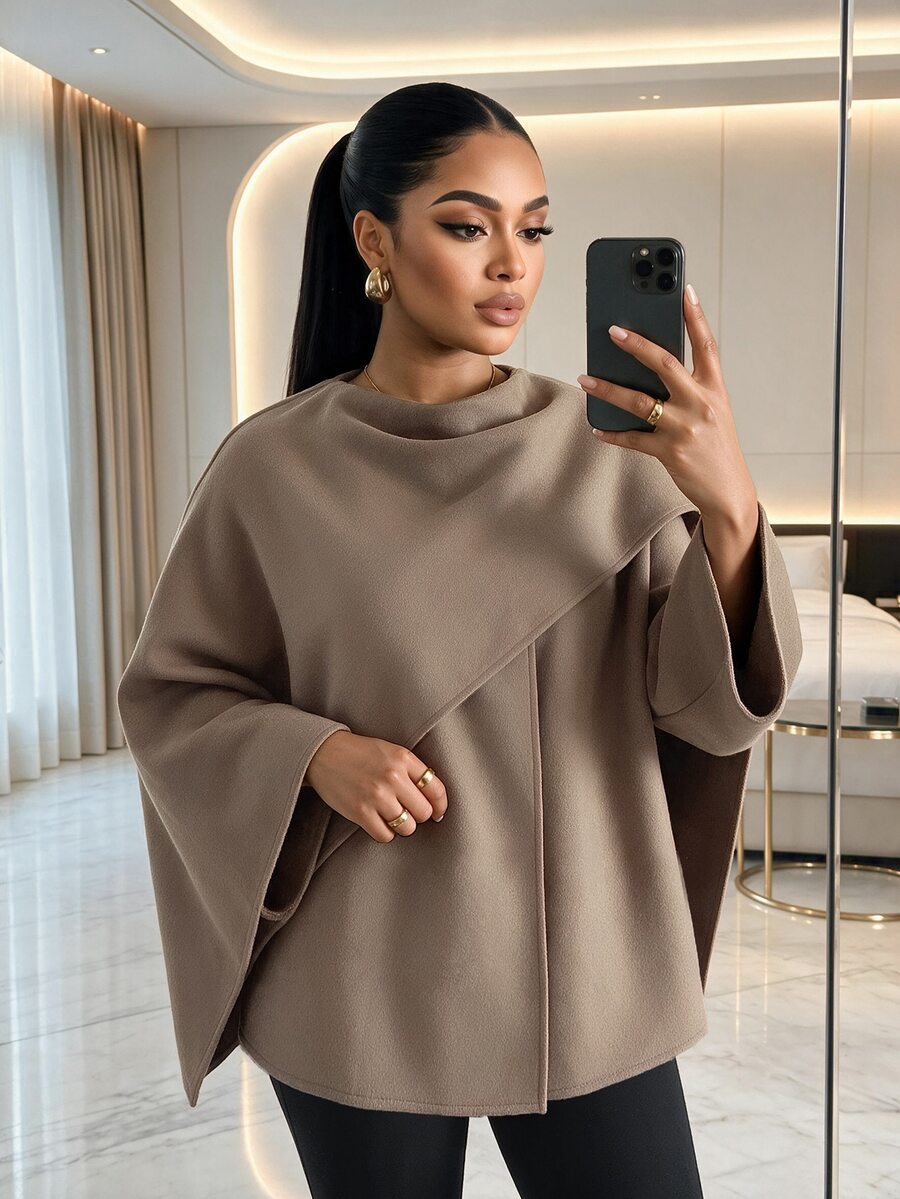 SHEIN Lady Plus Size Women's Solid Color Casual Versatile Daily Overcoat Winter - Brown - View 1