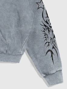 ROMWE MEN Men's Gothic Pattern Casual Daily Wear Hooded Sweatshirt - Grey - View 3