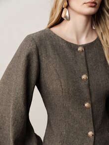 Aveloria Modichic Women's Solid Color Casual Versatile Daily Wear Lantern Sleeve Jacket - Coffee Brown - View 4