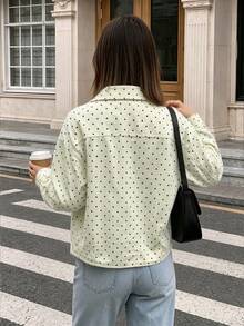 Cévolie 女款燈芯絨下擺數位波點印花初秋休閒通勤輕便夾克 - 杏色 - 查看 2