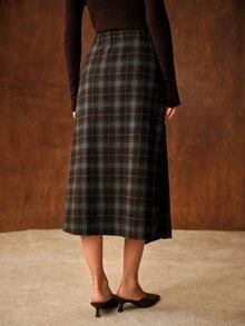 MOTF PREMIUM WOMEN'S COMMUTER ASYMMETRIC PLAID SKIRT - Coffee Brown - View 3