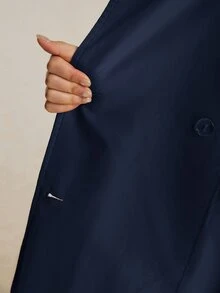 Poéselle Women's Solid Color Waist Tie Casual Versatile Trench Coat Jacket - Navy Blue - View 9