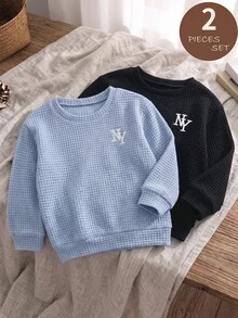 Boys' College Style Crew Neck Dropped Shoulder Ribbed Contrast Color Gray Striped Long Sleeve Sweatshirt, Thick Brushed Soft Fabric, Suitable For Back To School Daily, Outdoor, Autumn/Winter School Wear - Multicolor - View 1