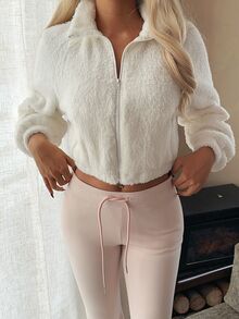 CovetEZ Women's Plush Zipper Pocket Long Sleeve Versatile Jacket - White - View 6