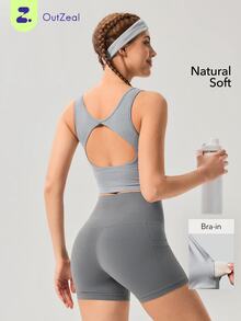 OutZeal Women Sports Bra Daily Casual Soft Stretch Bra-In Back Cut-Out Design Active Tops - Dark Grey - View 10