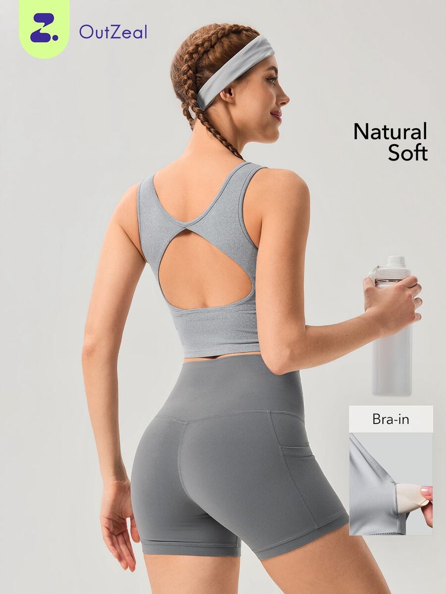 OutZeal Women Sports Bra Daily Casual Soft Stretch Bra-In Back Cut-Out Design Active Tops - Dark Grey - View 1