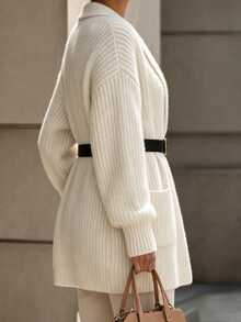 SHEIN Cardigan Wanita Serbaguna Minimalis dengan Kerah Lipat, Model Kancing Depan, Cocok untuk Semua Gaya - Aprikot - View 5