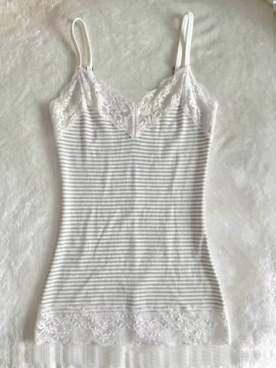 IslaSuriya Women's Lace Patchwork Slim Fit Camisole Tank Top - Grey - View 1