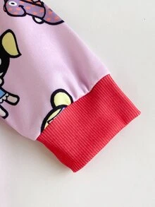 THE POWERPUFF GIRLS X SHEIN Kids Young Girl Cartoon Print Zip-Up Hooded Autumn Sweatshirt - Pink - View 5