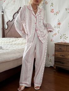 CottageSlumber Women's Bubble Crinkle Ditsy Floral Cardigan Collar Long Sleeve Pajama Set - Pink - View 4
