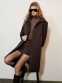 Aveloria Modichic Women's Coat Mid-Length Straight Quilted Stand Collar Single-Breasted Pockets Ribbed Cuffs Commute Brown Diamond Winter Jacket Office Outfit - Brown - View 1