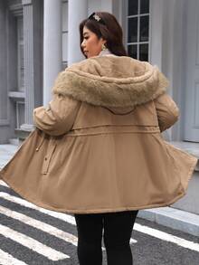 Comfylo Plus Size Women's Fur Collar Zipper Pocket Design Winter Jacket - Brown - View 2