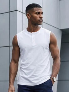 TekDrob Anti-Odor Modal Henley Tank Top - White - View 7