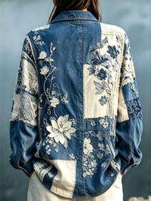 Glimmora 女款復古花卉圖案印花休閒長袖舒適襯衫 - 彩色 - 查看 2