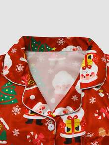 Chillnights Plus Size Women's Santa Claus Long Sleeve Single-Breasted Top And Pants Pajama Set - Red - View 3