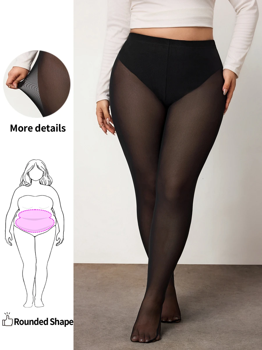 Enliva Plus-Size Trousers, Plus Size, Sexy, See-Through, High Elasticity, With Underwear Apple,Rounded Body - Black - View 1